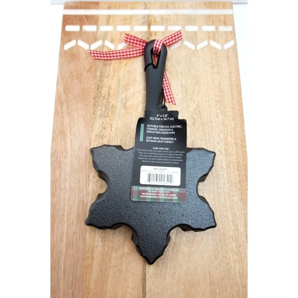 Snowflake Mini Cast Iron Skillet with Gingham Bow Brooklyn Steel